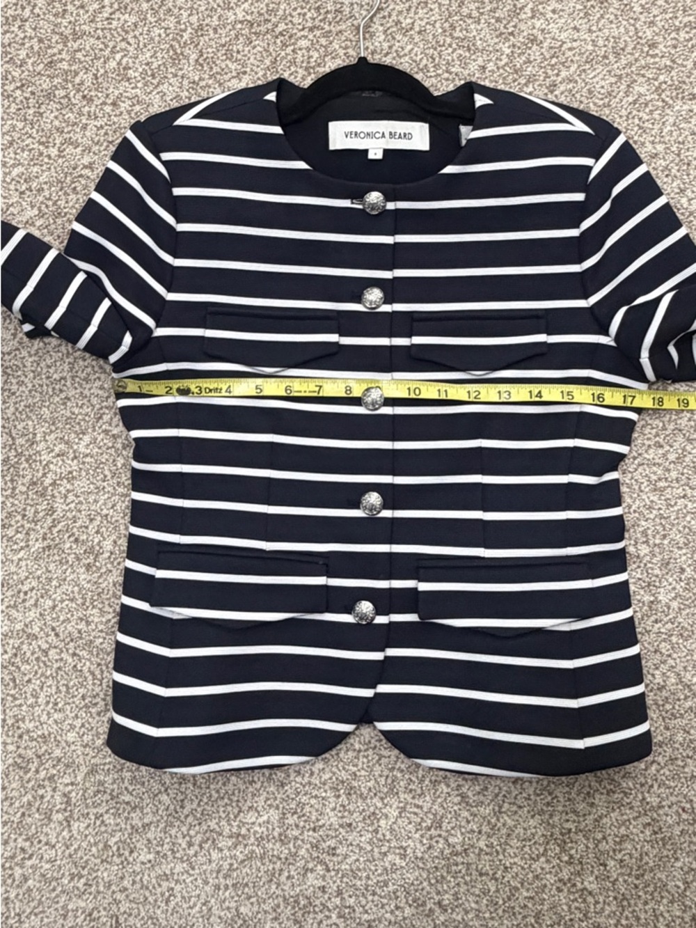 Veronica Beard Navy and White Striped Cropped Jacket with Silver Buttons - Picture 4 of 5